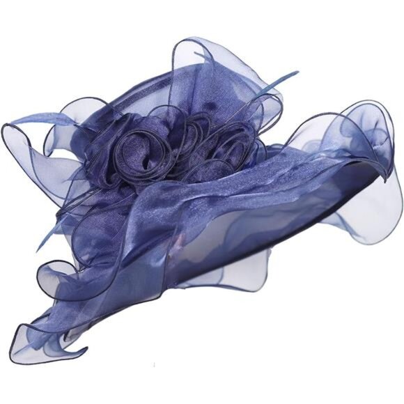 Women Sun Hat Church Wide Brim Blue - Picture 2 of 7